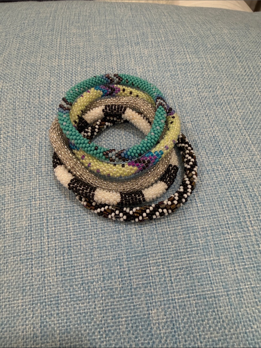 Beaded Stackable Bracelet Set in Turquoise, Lime, Black & White